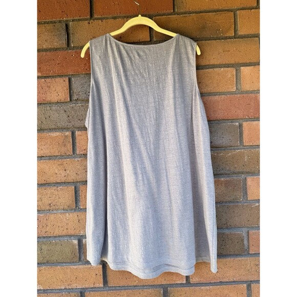 EILEEN FISHER Linen Sleeveless Tunic Top Scoop Neck Lagenlook Taupe Size 1x - Picture 2 of 9